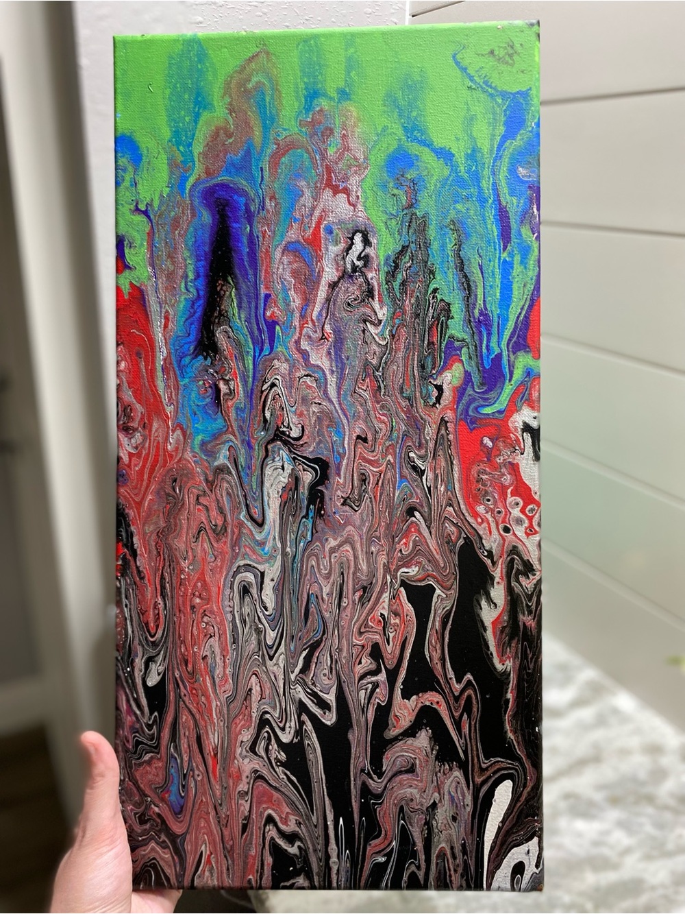 Hand Crafted Abstract Painting with Red, Green, and Blue